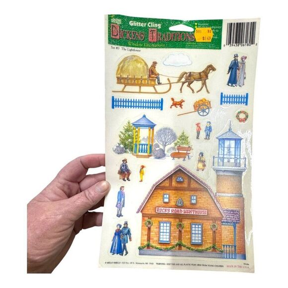 Dickens Traditions Vintage Glitter Clings Lot 5 Victorian Village Window Sticker - Picture 2 of 7